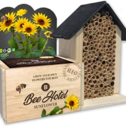 Baza Bee Hotel Biologische Zonnebloem (Helianthus) Met Insectenhotel